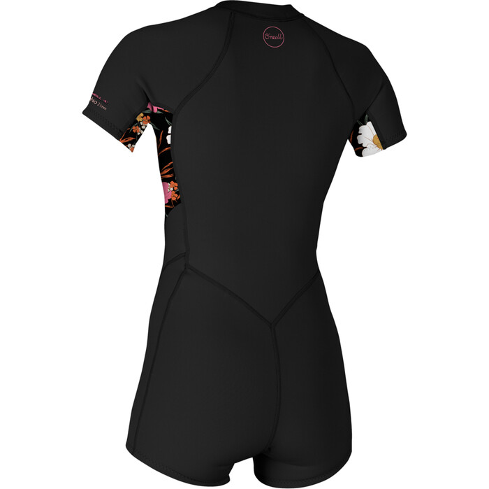 2024 O'Neill Womens Bahia 2/1mm Front Zip Short Sleeve Springsuit Wetsuit 5293 - Black / Bluemchen / Black